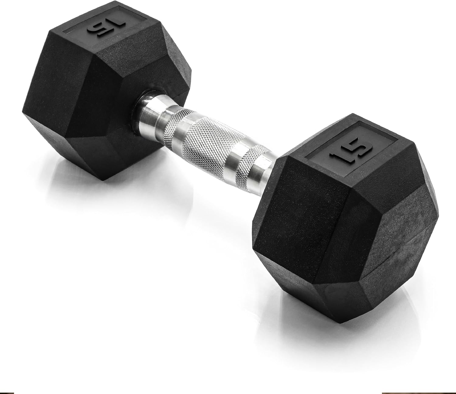 CAP Rubber Coated Dumbbell Weights, Free Weights for Home Gym Strength Training, Anti-Roll Hex Dumbbells with Black, Chrome & Comfort Grip Handles, Singles
